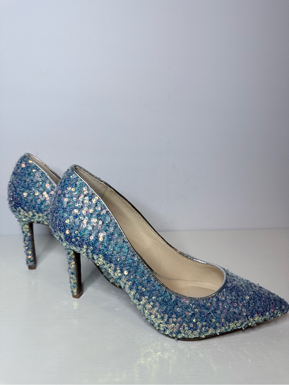Jessica Simpson Blue Iridescent Tweed Sequin Pointed Toe Pumps Size 8.5 - Picture 6 of 13